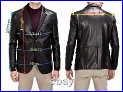 Men's Leather Blazer Genuine Soft Lambskin Red Leather Sport Coat Jacket NFS-049