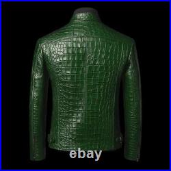 Men's Leather Jacket Green Crocodile Pattern Real Luxury Leather Jacket