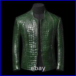 Men's Leather Jacket Green Crocodile Pattern Real Luxury Leather Jacket