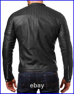 Men's Leather Jacket Motorcycle Black Biker Real Lambskin Slim Fit Classic Coat