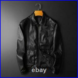 Men's Leather Jacket Slim Fit Long sleeve Motorcycle Coats Business Work Fashion
