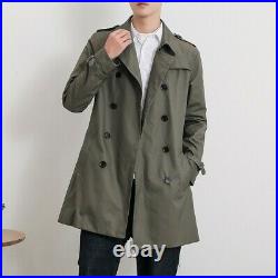 Men's Long sleeve Trench Coat Double Breasted Windbreaker Business Mid Length L