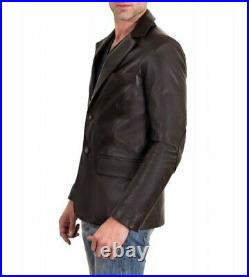 Men's NEW Genuine Lambskin Real Leather Blazer TWO BUTTON Coat Jacket Dark Brown