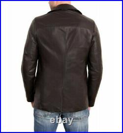 Men's NEW Genuine Lambskin Real Leather Blazer TWO BUTTON Coat Jacket Dark Brown