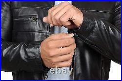Men's NEW Soft Lambskin Real Leather Jacket Rider Black Western Party Wear Coat