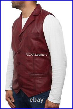 Men's NEW Western Authentic Lambskin Pure Leather Waistcoat Burgundy Vest Jacket