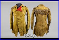 Men's Native American Handmade Rare Buckskin Leather Jacket Men Coat War Shirt