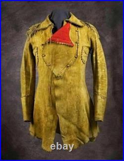 Men's Native American Handmade Rare Buckskin Leather Jacket Men Coat War Shirt