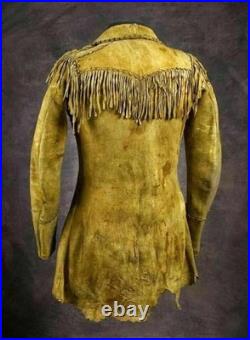 Men's Native American Handmade Rare Buckskin Leather Jacket Men Coat War Shirt