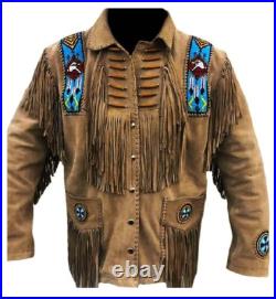 Men's Native American Suede Leather Jacket Fringes & Beads Cowboy Western jacket Men's Native American Suede Leather Jacket Fringes & Beads Cowboy Western jacket