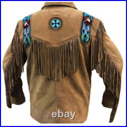 Men's Native American Suede Leather Jacket Fringes & Beads Cowboy Western jacket Men's Native American Suede Leather Jacket Fringes & Beads Cowboy Western jacket