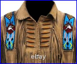 Men's Native American Suede Leather Jacket Fringes & Beads Cowboy Western jacket Men's Native American Suede Leather Jacket Fringes & Beads Cowboy Western jacket