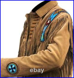 Men's Native American Suede Leather Jacket Fringes & Beads Cowboy Western jacket Men's Native American Suede Leather Jacket Fringes & Beads Cowboy Western jacket