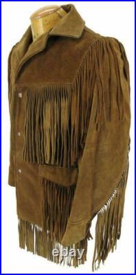 Men's Native American Western Jacket Suede Leather Cowboy Fringes Coat Men's Native American Western Jacket Suede Leather Cowboy Fringes Coat