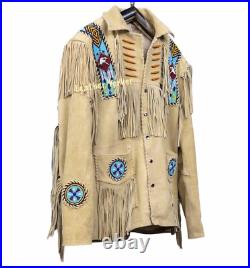 Men's Native American Western Jacket Suede Leather Fringes & Beads Work Coat Men's Native American Western Jacket Suede Leather Fringes & Beads Work Coat