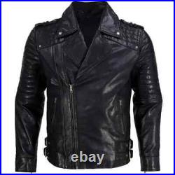 Men's New BLACK Real Lambskin Biker Jacket Coat Leather jacket motorcycle biker