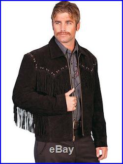 Men's New Scully Genuine Soft Boar Suede Fringe Western Cowboy Jacket Black