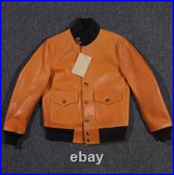 Men's New Tan Aviator Bomber Genuine Cowhide Leather Jacket All Sizes XS to 5XL