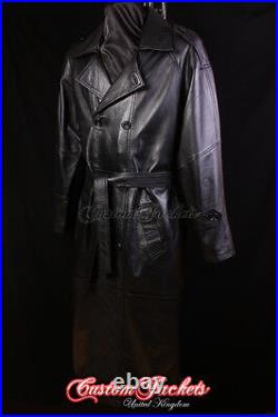 Men's OVERCOAT Black Lambskin Full Length Leather Long Jacket Long Trench Coat