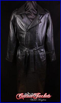 Men's OVERCOAT Black Lambskin Full Length Leather Long Jacket Long Trench Coat