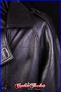 Men's OVERCOAT Black Lambskin Full Length Leather Long Jacket Long Trench Coat