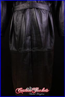 Men's OVERCOAT Black Lambskin Full Length Leather Long Jacket Long Trench Coat