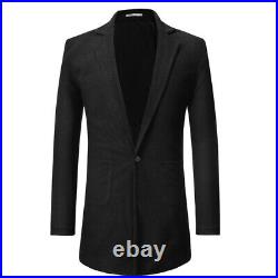 Men's One Button Blazer Jacket Trench Coat Logn sleeve Mid Length Outwear New D