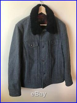 Men's PENDLETON Western Wool Plaid Blanket Coat Jacket w Faux Fur NWOT