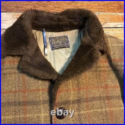 Men's Pendleton Coat Jacket Vintage Western Plaid Large Fur Collar 50s Retro