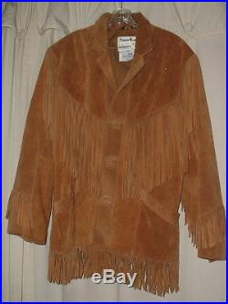 Men's Pioneer Wear Heavy Suede Leather Fringed Western Coat Size 44