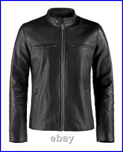 Men's Premium Sterling Lambskin Leather Black Slim Casual Durable Coat Jacket