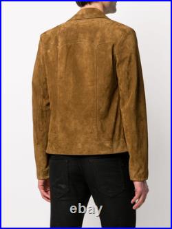 Men's Pure Soft Suede Leather Trucker Jacket Brown Leather Coat
