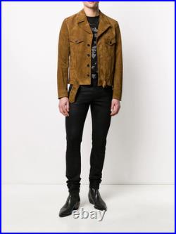 Men's Pure Soft Suede Leather Trucker Jacket Brown Leather Coat