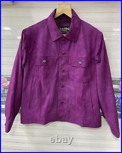 Men's Purple Suede Trucker Jacket 100% Pure Suede Leather Jean Style Button Coat