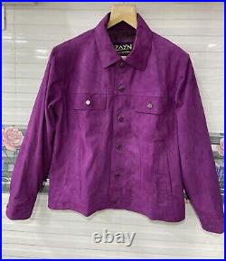 Men's Purple Suede Trucker Jacket 100% Pure Suede Leather Jean Style Button Coat