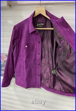 Men's Purple Suede Trucker Jacket 100% Pure Suede Leather Jean Style Button Coat