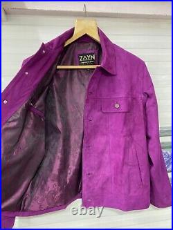 Men's Purple Suede Trucker Jacket 100% Pure Suede Leather Jean Style Button Coat