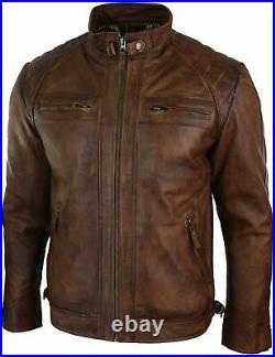 Men's Real Leather Jacket Biker Motorcycle Vintage Distressed Antique Brown Coat