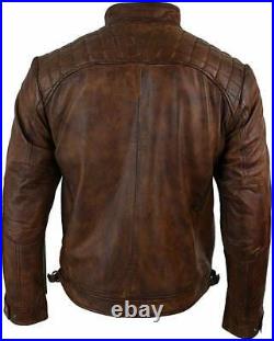 Men's Real Leather Jacket Biker Motorcycle Vintage Distressed Antique Brown Coat