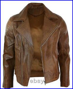 Men's Real Leather Jacket Distress Brown Genuine Lambskin Biker Motorcycle Coat