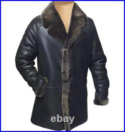 Men's Real Leather Shearling Fur Leather Coat, Bomber Long Aviator Winter Coat