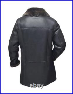 Men's Real Leather Shearling Fur Leather Coat, Bomber Long Aviator Winter Coat