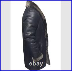 Men's Real Leather Shearling Fur Leather Coat, Bomber Long Aviator Winter Coat