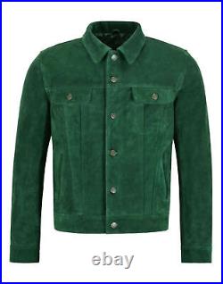 Men's Real Suede Leather Green Trucker Jacket 100% Pure Suede Jean Style Jacket Men's Real Suede Leather Green Trucker Jacket 100% Pure Suede Jean Style Jacket