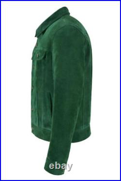 Men's Real Suede Leather Green Trucker Jacket 100% Pure Suede Jean Style Jacket Men's Real Suede Leather Green Trucker Jacket 100% Pure Suede Jean Style Jacket