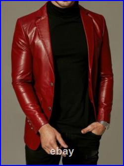 Men's Red Leather Blazer Coat Jacket Fashion Stylish Slim Fit Real Soft Lambskin Men's Red Leather Blazer Coat Jacket Fashion Stylish Slim Fit Real Soft Lambskin