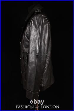Men's SAILOR GERMAN Jacket Black ANILINE Cowhide Kriegsmarine Leather Pea Coat