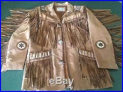 Men's Scully Brown Western Leather Suede Jacket coat With Fringe & Beads Sz 40