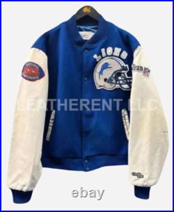 Men's Shaboozey Detroit Lions Concert Style Varsity Wool And Real Leather Jacket