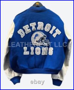 Men's Shaboozey Detroit Lions Concert Style Varsity Wool And Real Leather Jacket